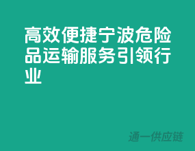 高效便捷，宁波危险品运输服务引领行业